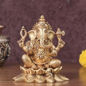 Pure Brass Ganesha & Lakshmi Idol Set | 5.5" x 3" x 3" Divine Murti | 3 kg Traditional Temple Art | Handcrafted Religious Sculpture | Prosperity Set | Jaipurio